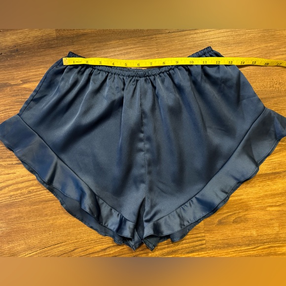 MISSGUIDED Satin Pajama Shorts with frill in navy blue size 4 - Picture 4 of 6